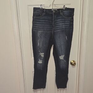 BKE Dark Blue Distressed Cropped Jeans